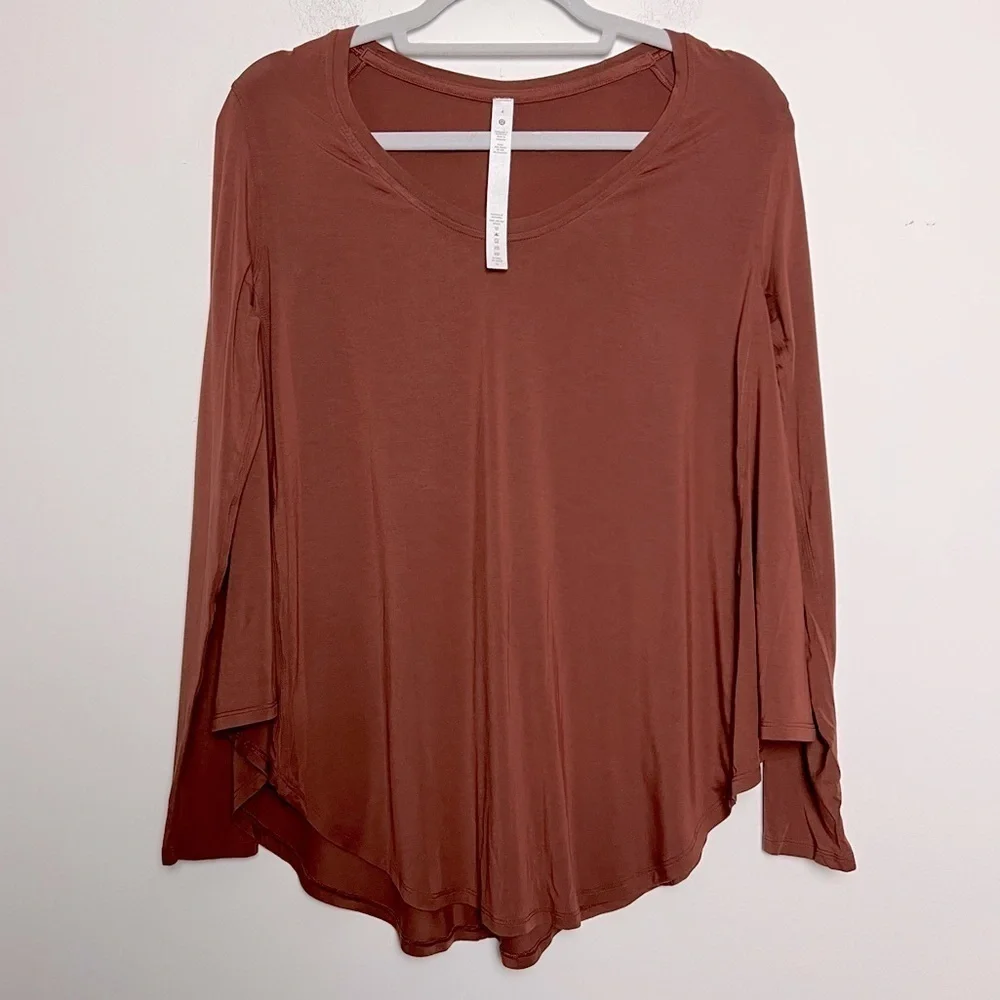 Lululemon Up for Down Time Long Sleeve Modal Top W3DU25 Dark Terracotta NEW